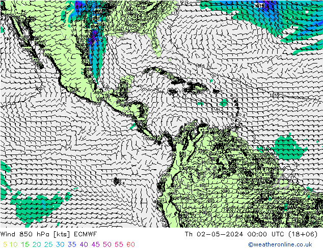 Wind 850 hPa ECMWF Čt 02.05.2024 00 UTC