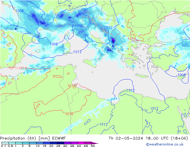 Precipitazione (6h) ECMWF gio 02.05.2024 00 UTC