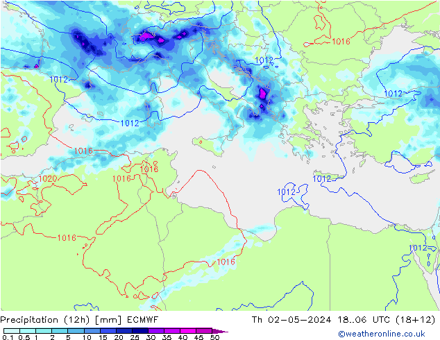 Precipitation (12h) ECMWF Th 02.05.2024 06 UTC
