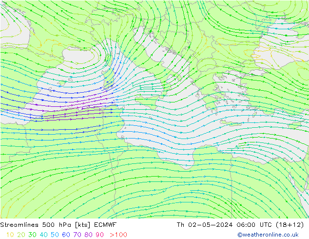 Streamlines 500 hPa ECMWF Th 02.05.2024 06 UTC