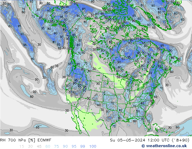 RH 700 hPa ECMWF nie. 05.05.2024 12 UTC