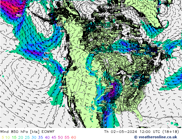 Rüzgar 850 hPa ECMWF Per 02.05.2024 12 UTC