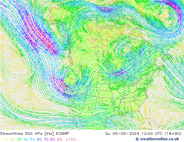 Linea di flusso 500 hPa ECMWF dom 05.05.2024 12 UTC