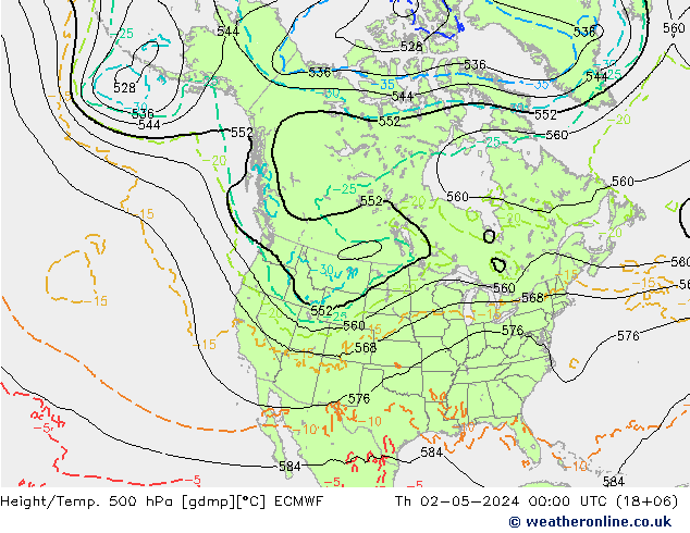 Z500/Rain (+SLP)/Z850 ECMWF Do 02.05.2024 00 UTC