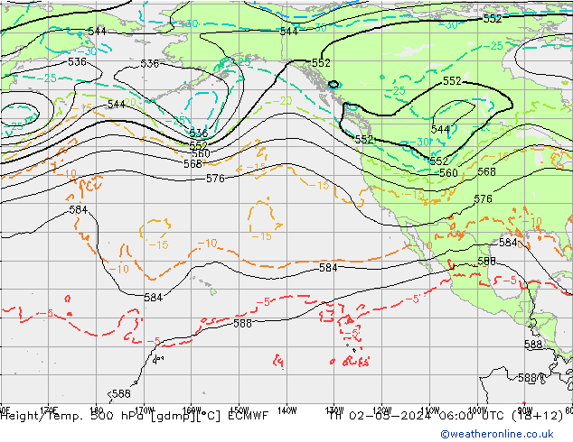 Height/Temp. 500 hPa ECMWF Qui 02.05.2024 06 UTC