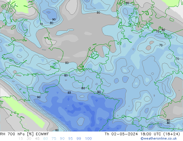 RH 700 hPa ECMWF Th 02.05.2024 18 UTC