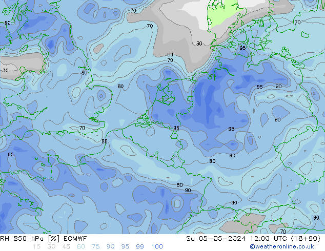 Humidité rel. 850 hPa ECMWF dim 05.05.2024 12 UTC