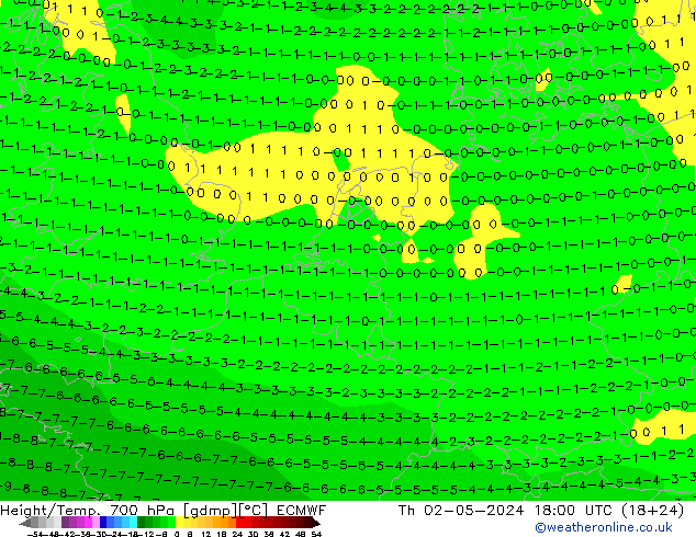 Height/Temp. 700 hPa ECMWF Do 02.05.2024 18 UTC