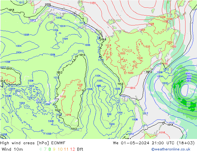 High wind areas ECMWF St 01.05.2024 21 UTC