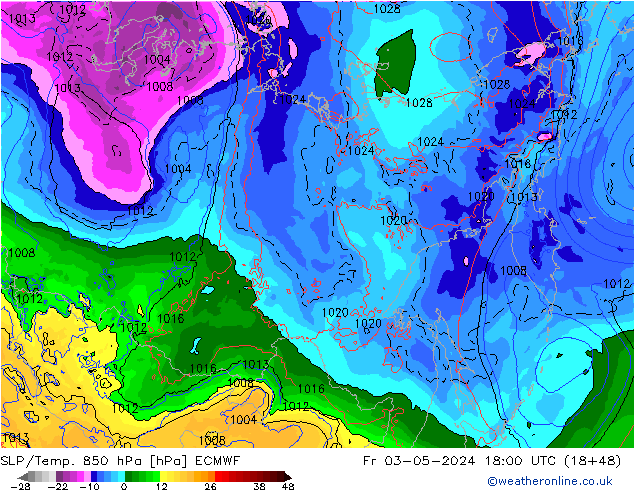 SLP/Temp. 850 hPa ECMWF Fr 03.05.2024 18 UTC