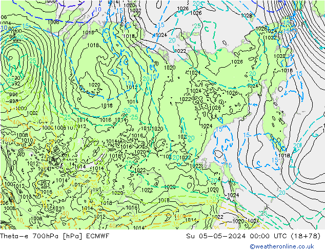 Theta-e 700hPa ECMWF Su 05.05.2024 00 UTC