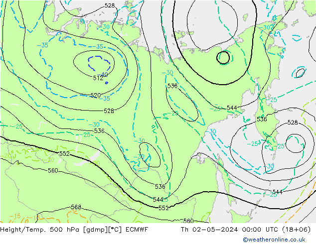 Z500/Rain (+SLP)/Z850 ECMWF gio 02.05.2024 00 UTC