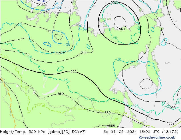 Z500/Rain (+SLP)/Z850 ECMWF sáb 04.05.2024 18 UTC