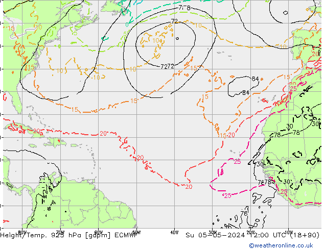 Yükseklik/Sıc. 925 hPa ECMWF Paz 05.05.2024 12 UTC