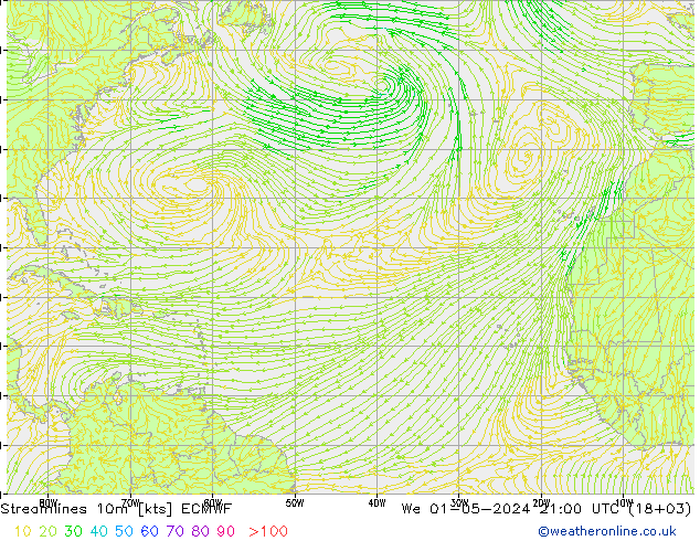 Rüzgar 10m ECMWF Çar 01.05.2024 21 UTC