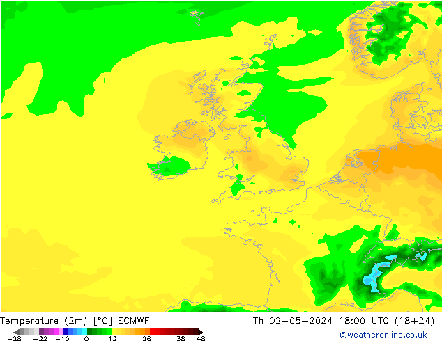 Temperatura (2m) ECMWF gio 02.05.2024 18 UTC