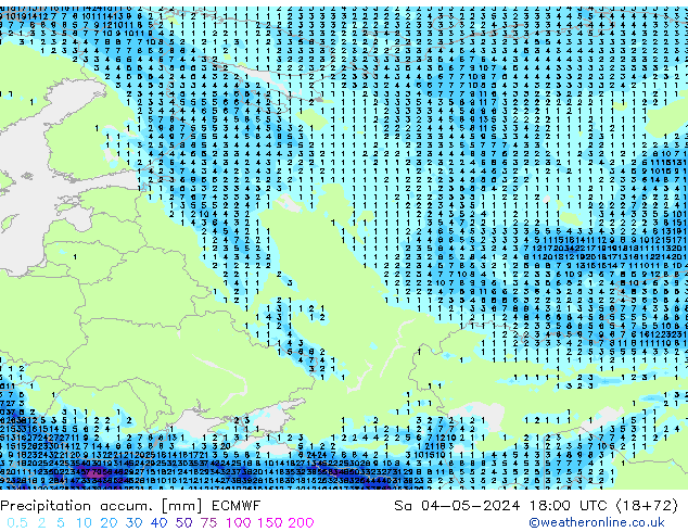 Precipitation accum. ECMWF Sa 04.05.2024 18 UTC