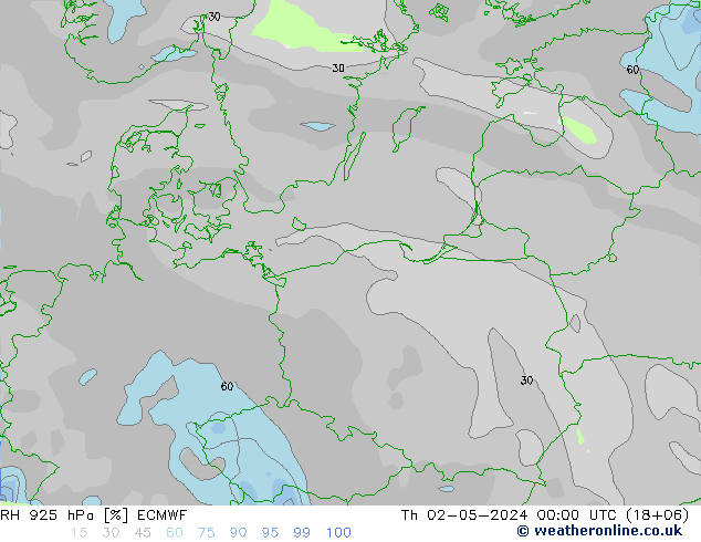 Humidité rel. 925 hPa ECMWF jeu 02.05.2024 00 UTC