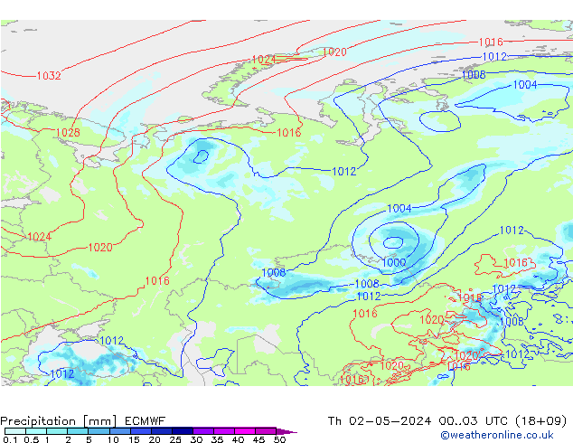 Srážky ECMWF Čt 02.05.2024 03 UTC