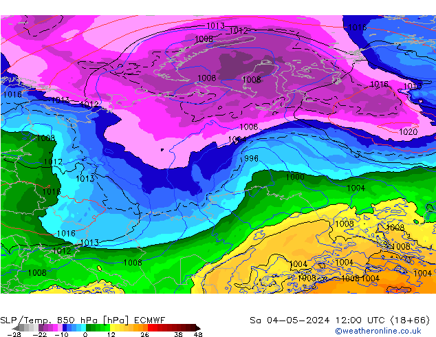 SLP/Temp. 850 hPa ECMWF sam 04.05.2024 12 UTC