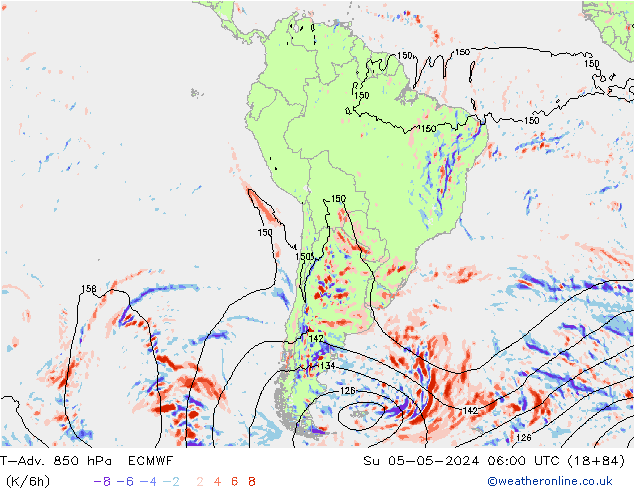 T-Adv. 850 hPa ECMWF nie. 05.05.2024 06 UTC