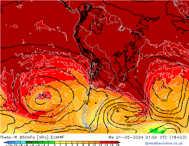 Theta-W 850hPa ECMWF We 01.05.2024 21 UTC