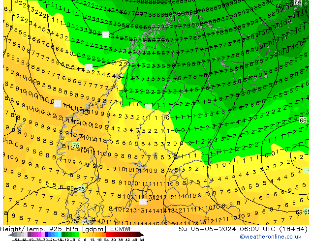 Height/Temp. 925 гПа ECMWF Вс 05.05.2024 06 UTC