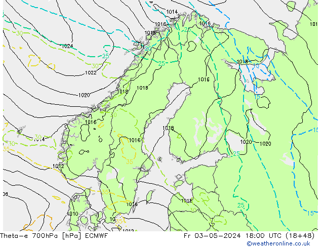 Theta-e 700hPa ECMWF Fr 03.05.2024 18 UTC