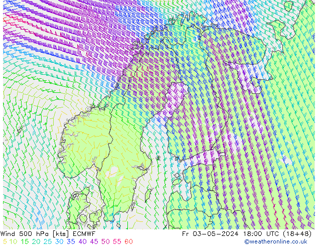 Wind 500 hPa ECMWF Fr 03.05.2024 18 UTC