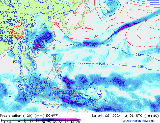 Precipitation (12h) ECMWF So 04.05.2024 06 UTC