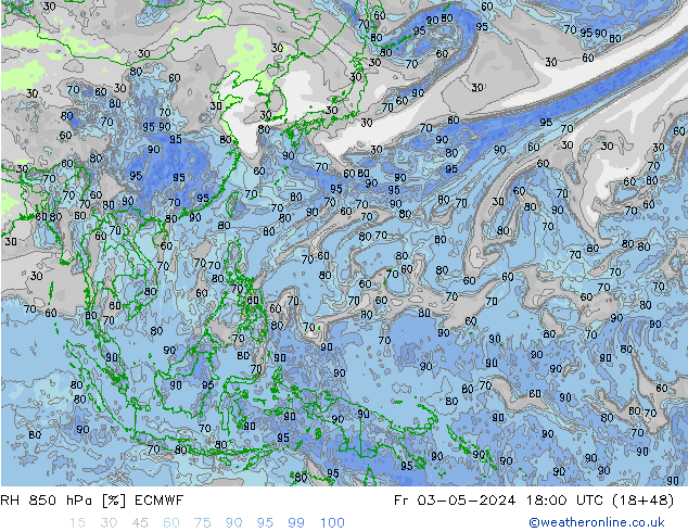 RH 850 hPa ECMWF Fr 03.05.2024 18 UTC