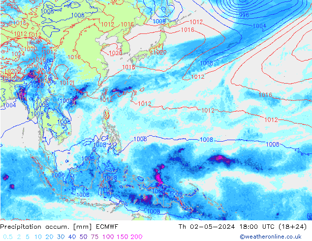 Precipitation accum. ECMWF gio 02.05.2024 18 UTC