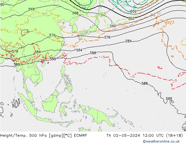 Height/Temp. 500 hPa ECMWF Čt 02.05.2024 12 UTC