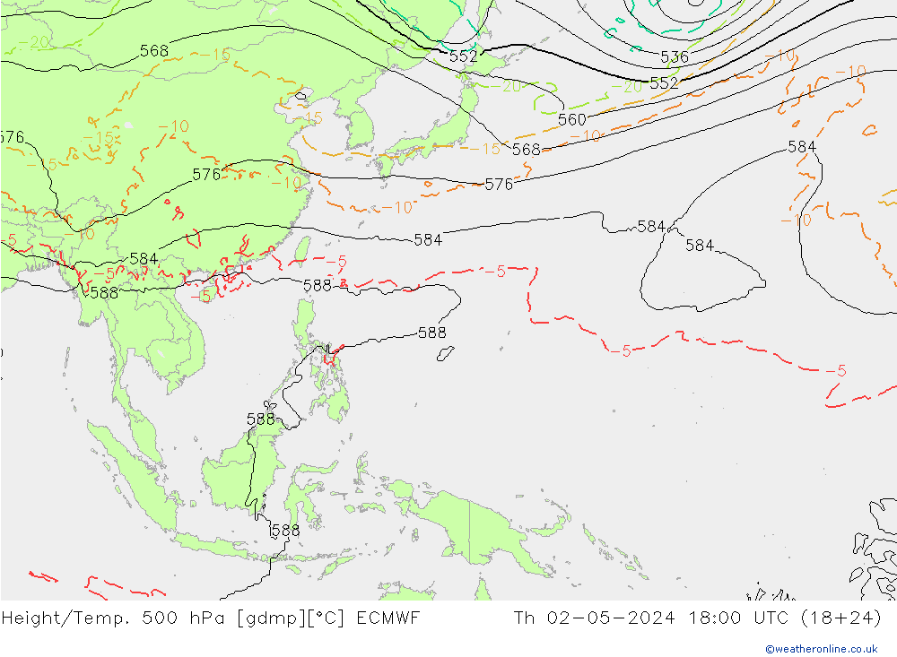 Height/Temp. 500 hPa ECMWF Th 02.05.2024 18 UTC