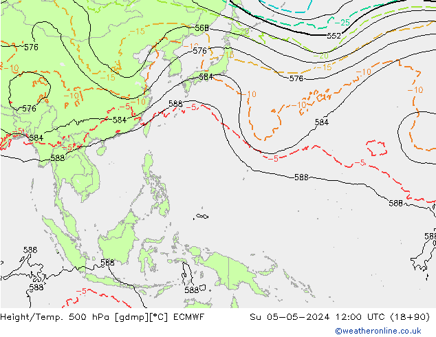 Z500/Rain (+SLP)/Z850 ECMWF dom 05.05.2024 12 UTC