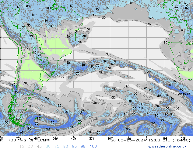 Humedad rel. 700hPa ECMWF dom 05.05.2024 12 UTC