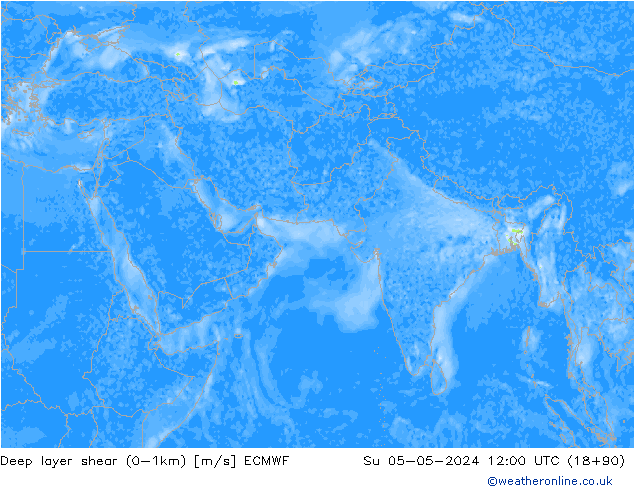 Deep layer shear (0-1km) ECMWF nie. 05.05.2024 12 UTC