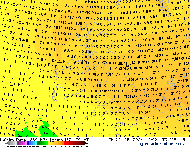 Z500/Rain (+SLP)/Z850 ECMWF Čt 02.05.2024 12 UTC