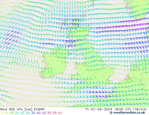 Wind 950 hPa ECMWF Čt 02.05.2024 18 UTC