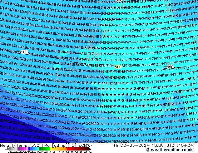 Z500/Yağmur (+YB)/Z850 ECMWF Per 02.05.2024 18 UTC