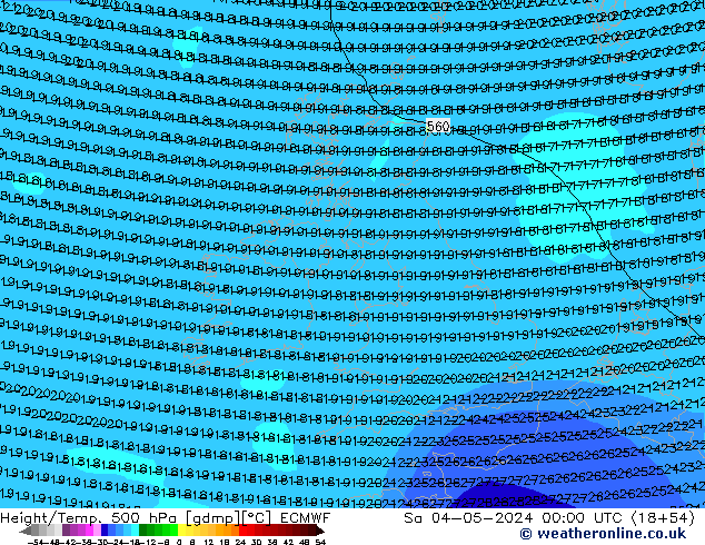 Height/Temp. 500 hPa ECMWF so. 04.05.2024 00 UTC