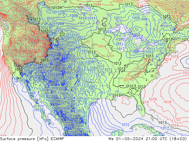 Yer basıncı ECMWF Çar 01.05.2024 21 UTC