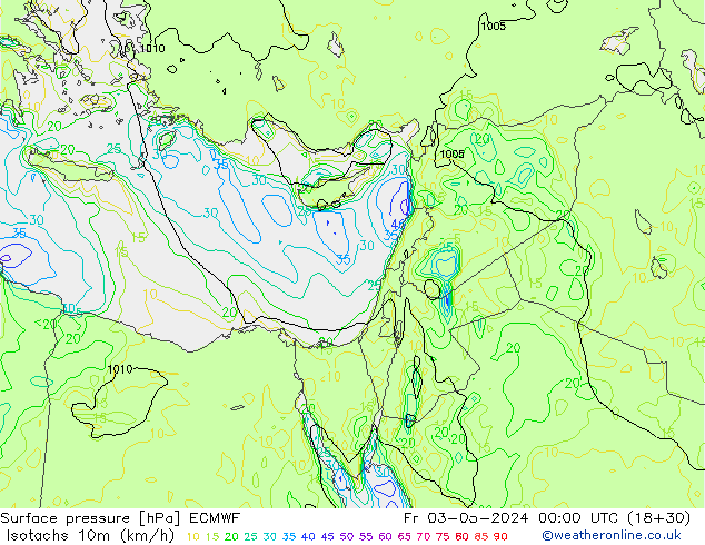 Isotachs (kph) ECMWF Fr 03.05.2024 00 UTC