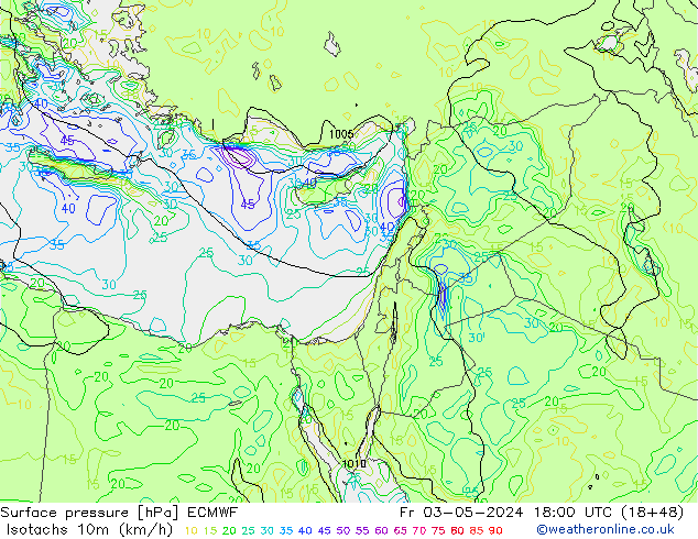 Isotachs (kph) ECMWF Sex 03.05.2024 18 UTC