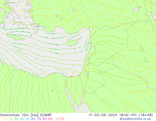 Streamlines 10m ECMWF Fr 03.05.2024 18 UTC