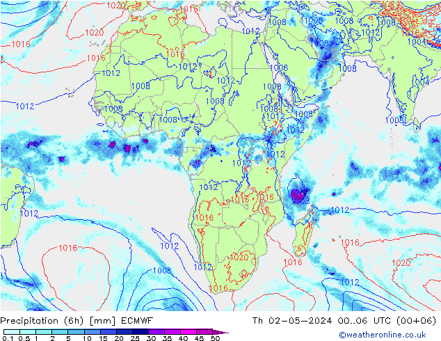 Precipitation (6h) ECMWF Th 02.05.2024 06 UTC