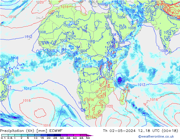 Z500/Rain (+SLP)/Z850 ECMWF czw. 02.05.2024 18 UTC