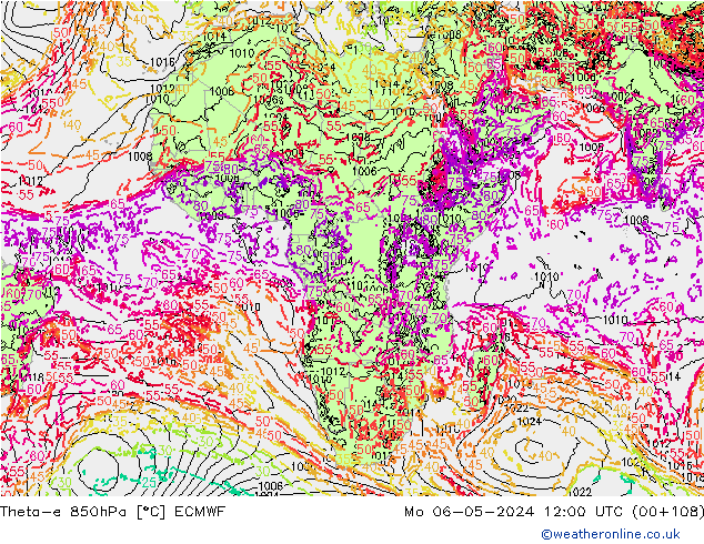 Theta-e 850hPa ECMWF Pzt 06.05.2024 12 UTC