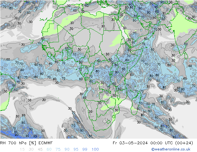 RH 700 гПа ECMWF пт 03.05.2024 00 UTC