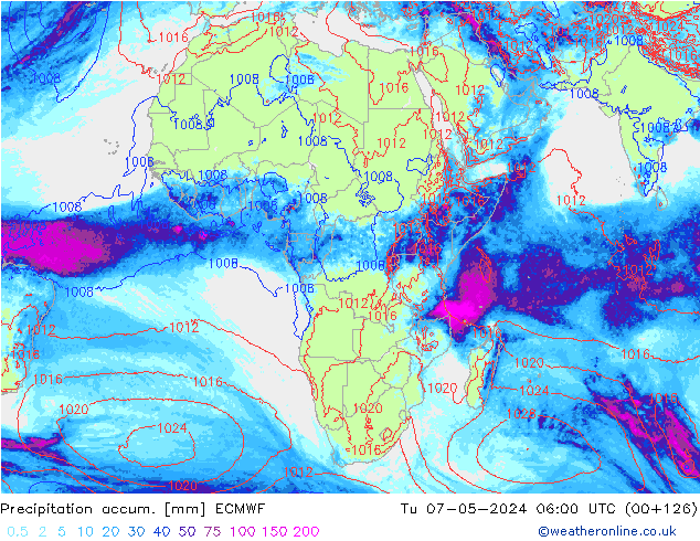 Precipitation accum. ECMWF Tu 07.05.2024 06 UTC